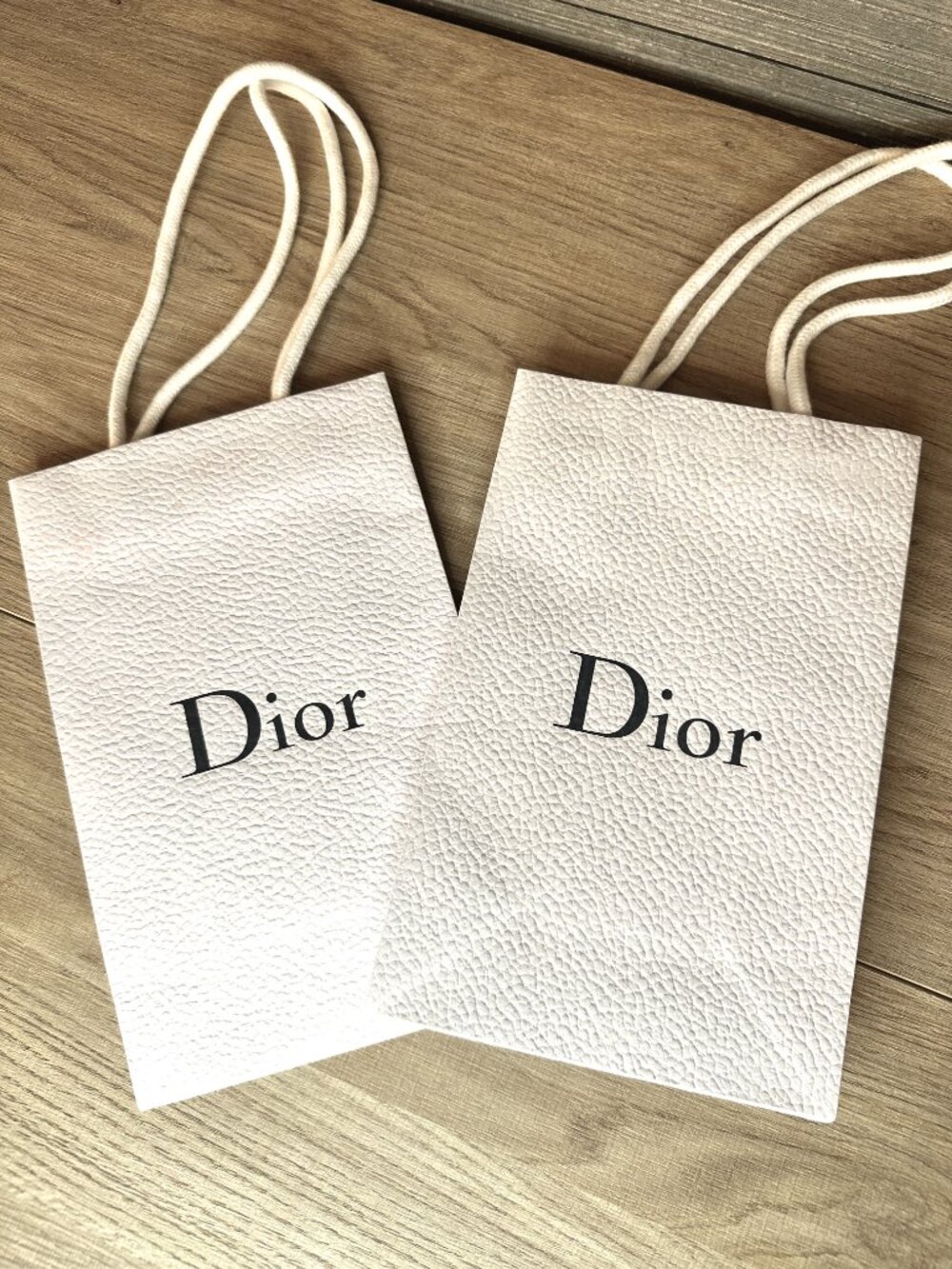 Authentic Dior White Pebble Shopping Gift Bag 9" x 5.5" x 3" black logo, SET 2